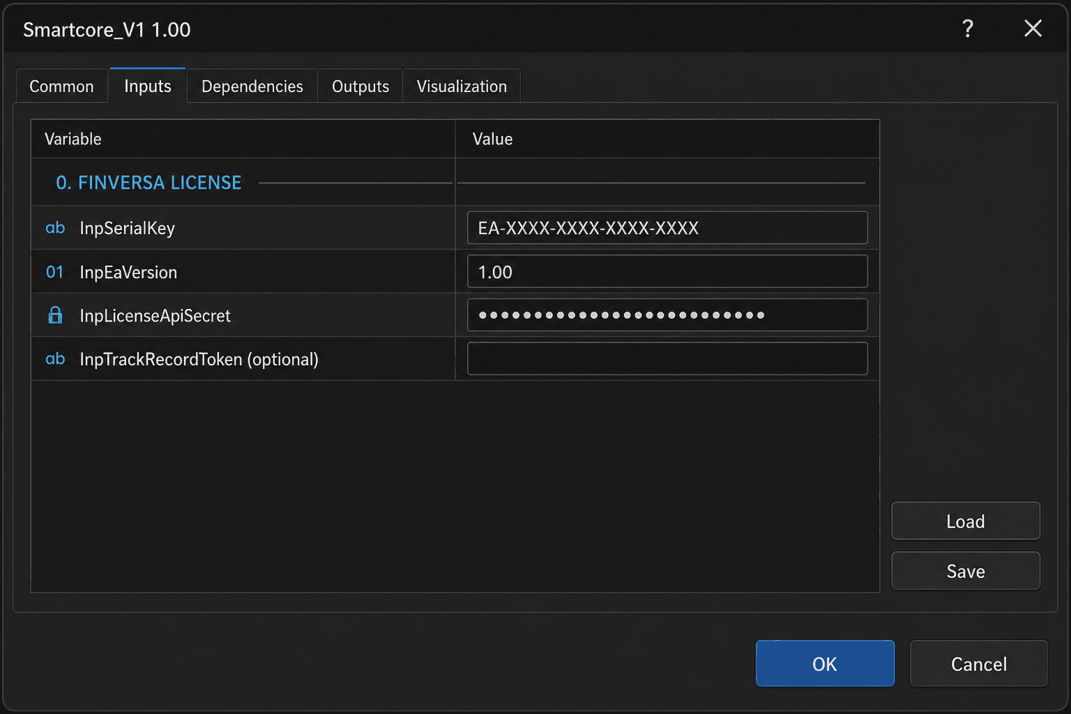 Example: Serial Key input in SmartCore EA.