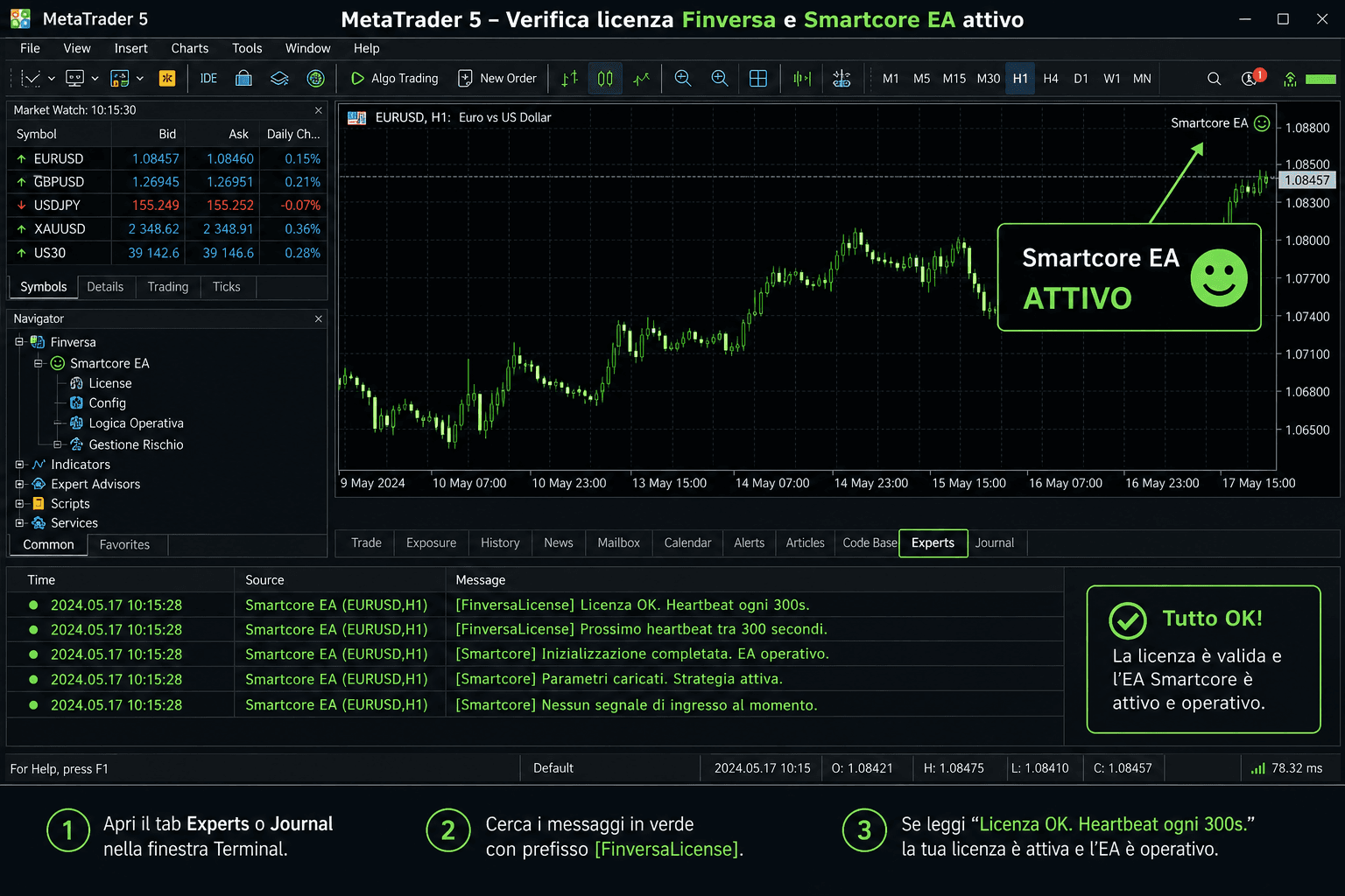 Example: active license in the MT5 journal.